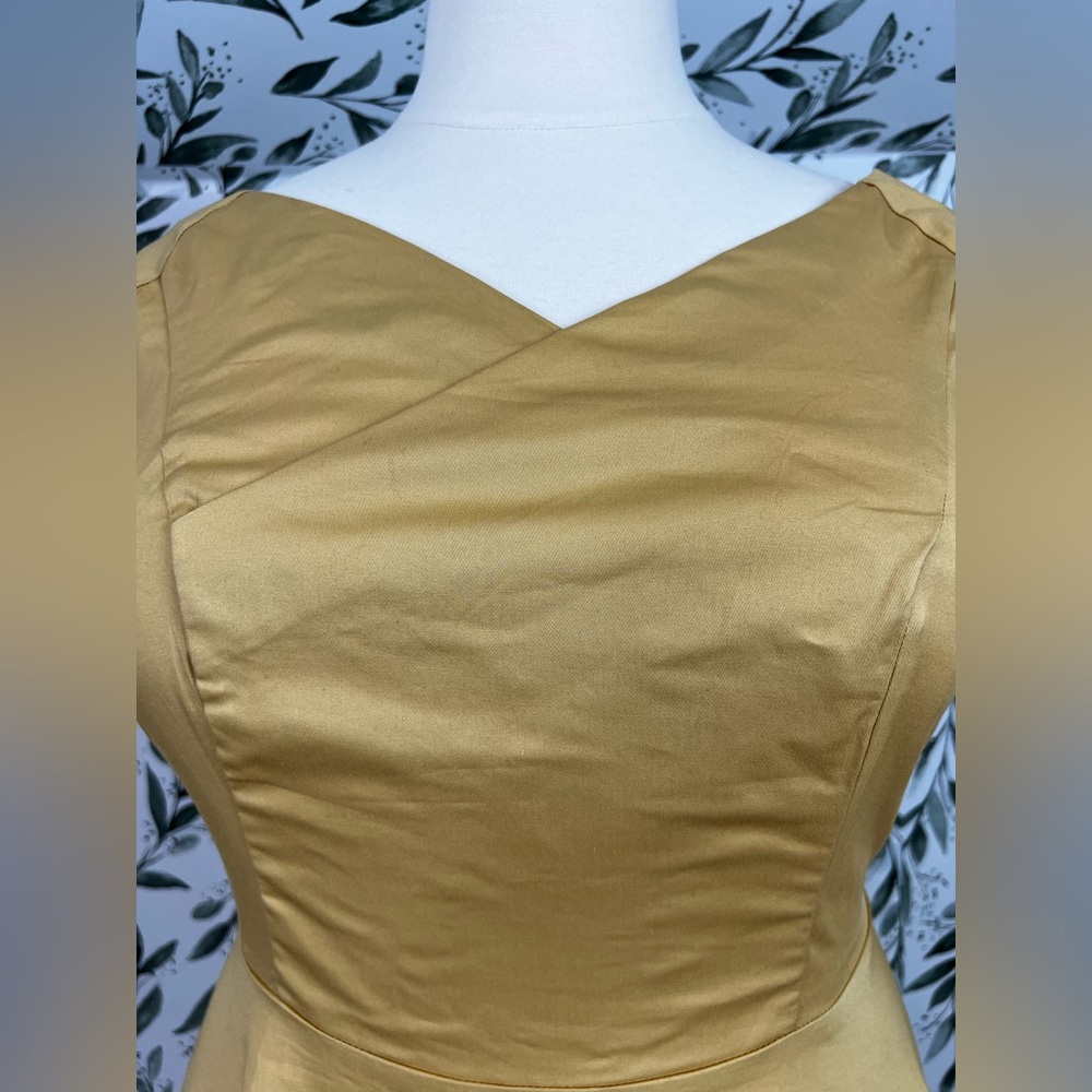 Yellow Retro Vintage Style Midi Dress Size XL Cotton Elegant Classic Cocktail #E - Picture 8 of 14